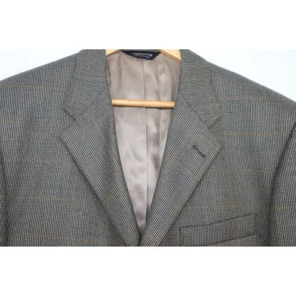 Vintage Claiborne For The Bon Mens 42L Houndstooth Wool Blazer Career Preppy